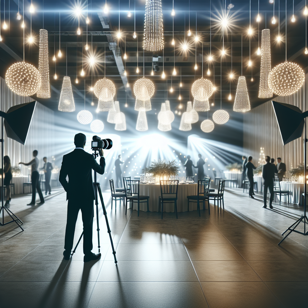 Professional party light rental business scene with modern event venue
